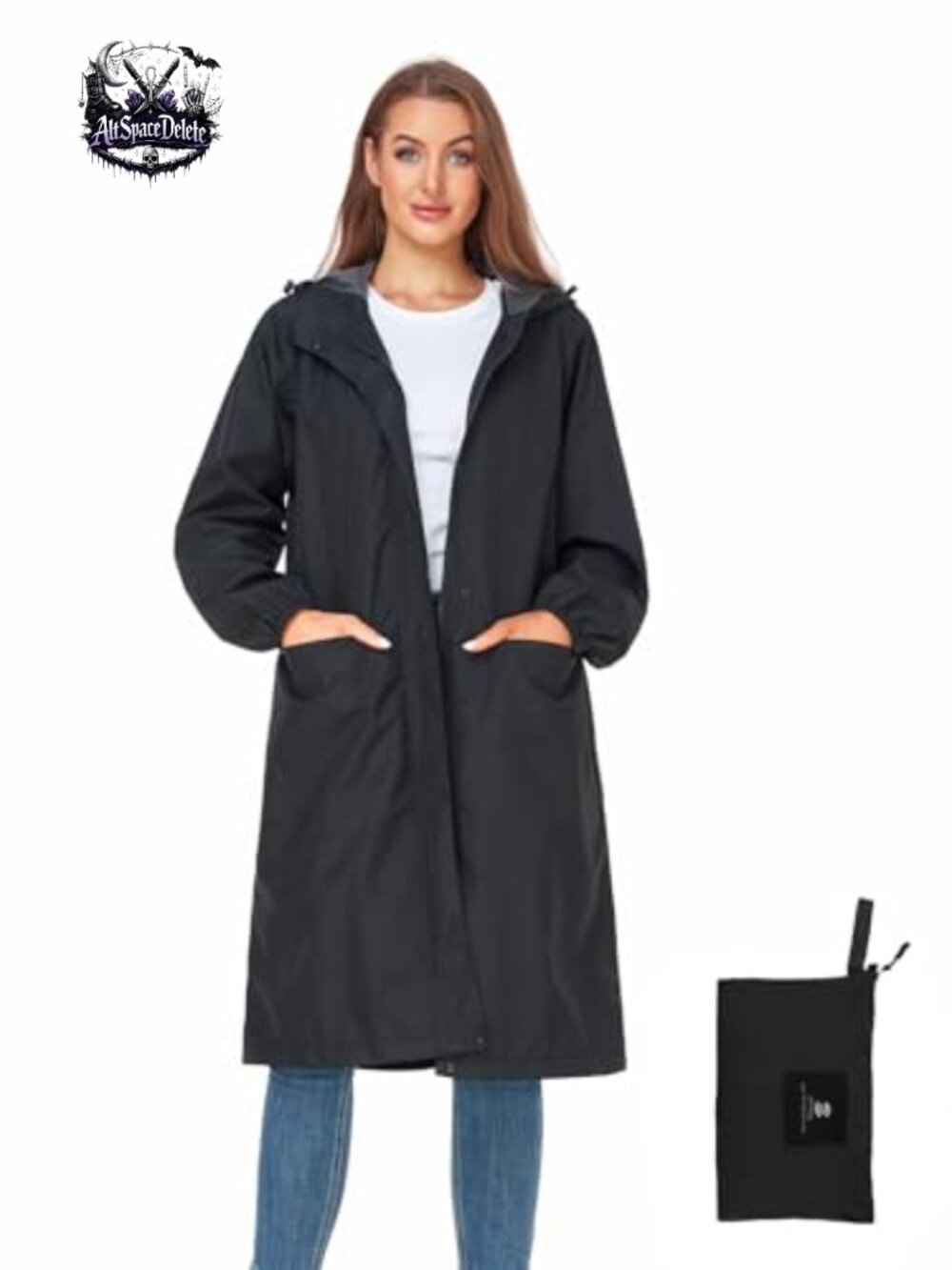 Packable Waterproof Long Rain Jacket Lightweight Outdoor